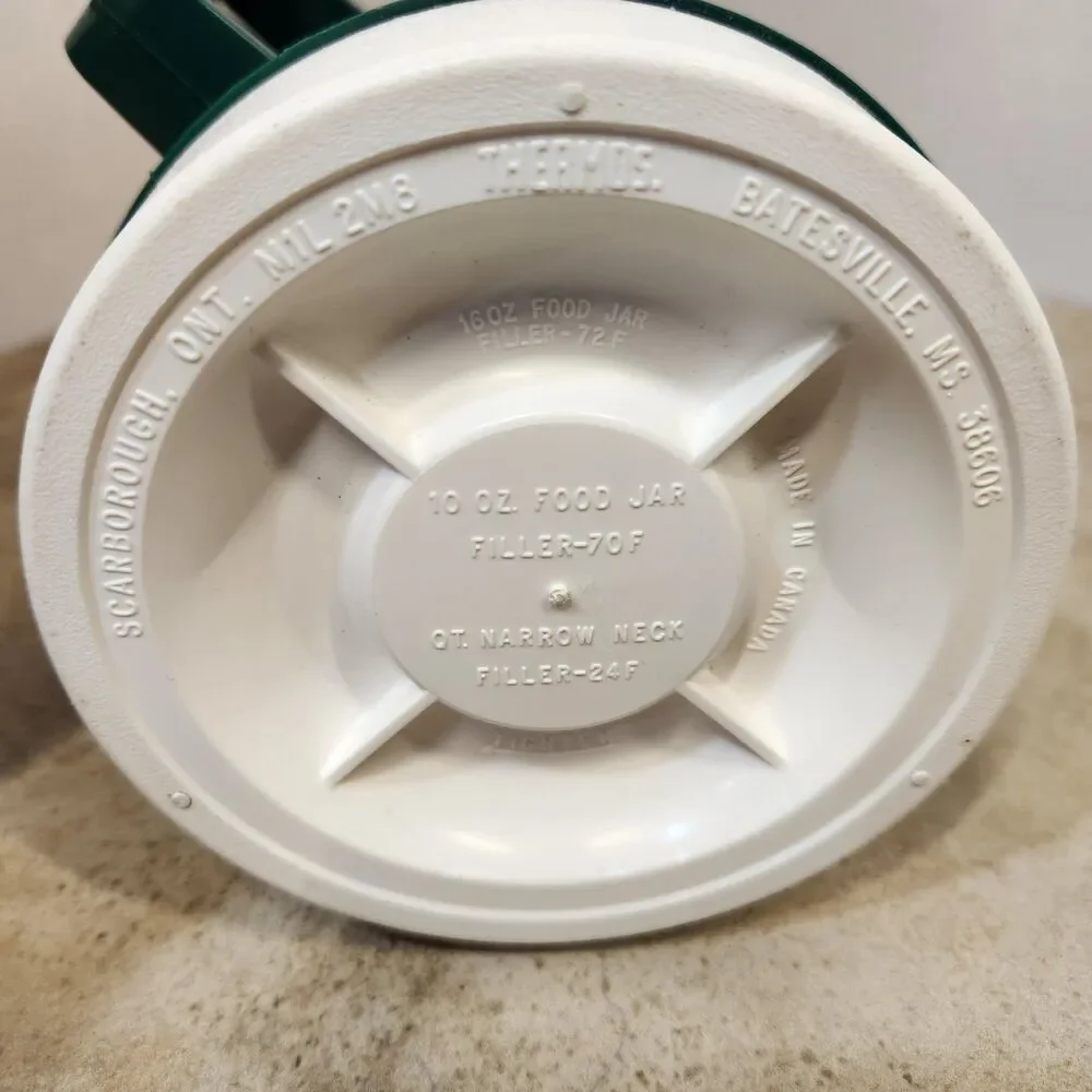 Vintage Thermos Green & White 10 oz Traveling Food Soup Drink Jar with Lids